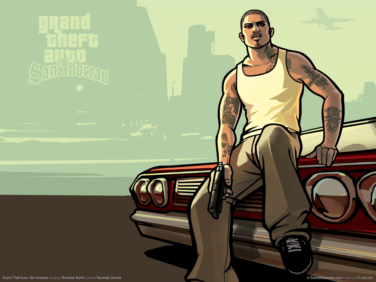 Imagem do promocional do jogo GTA: San Andreas, mostra o típico